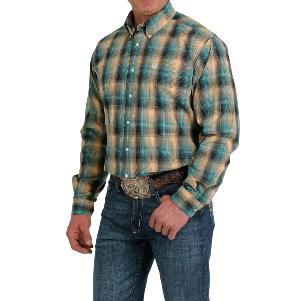 Cinch Mens Teal Check LS Shirt - Image 3