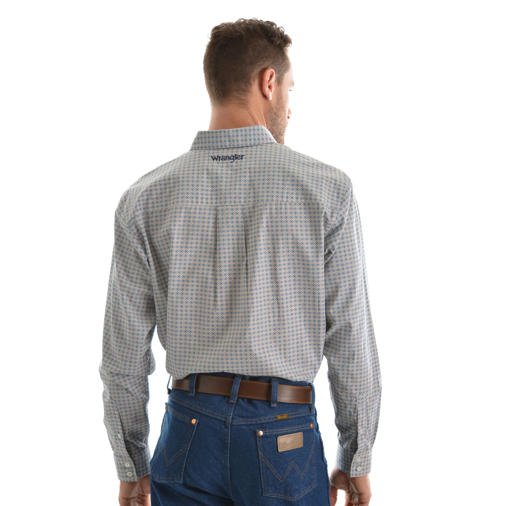 Wrangler Mens Henry Print Long Sleeve Shirt - Image 3