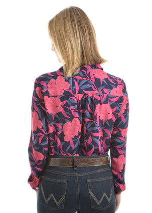 Wrangler Womens Gwendolyn Print Tab Front Long Sleeve Shirt - Image 3